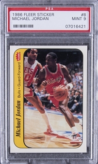 1986/87 Fleer Stickers #8 Michael Jordan Rookie Card - PSA MINT 9
